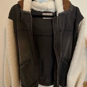 Free People Sherpa, Suede, Denim bomber jacket. Medium.